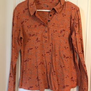 Orange Butterfly Collared Button Top